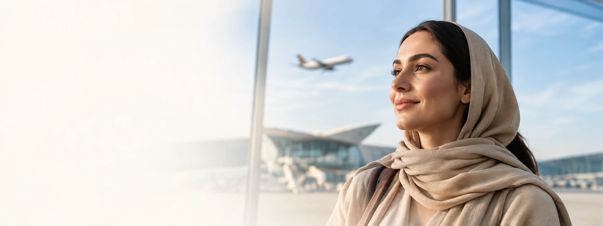 Traveller looking out over an airport terminal